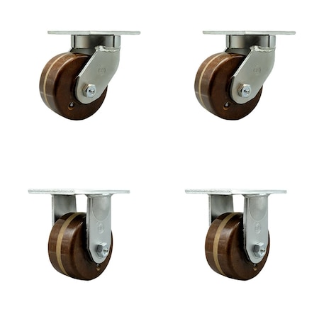 Service Caster 6'' Heavy Duty High Temp Phenolic Wheel Caster Set 2 Swivel 2 Rigid , 4PK CRAN-SCC-KP92S630-PHRHT-2-R-2